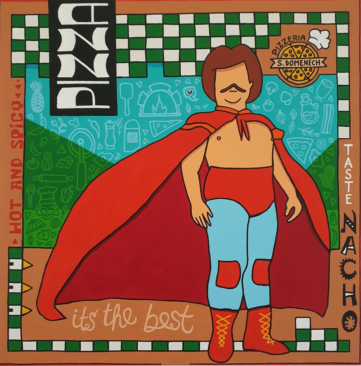 Pizza box Nacho Libre Suzanne Domenech Original painting for sale