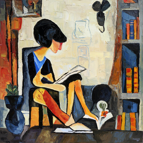 The Quiet Reader by Christos Baloukos, Painting for Sale on Select