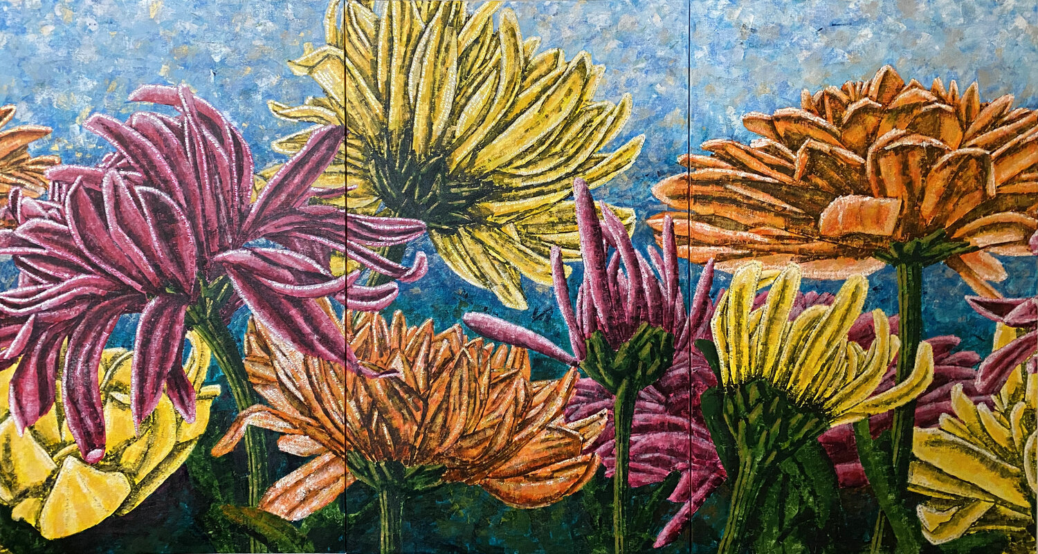 Emperor’s Fairy Tale Forest | Chrysanthemum floral Elise Eekhout Original painting for sale