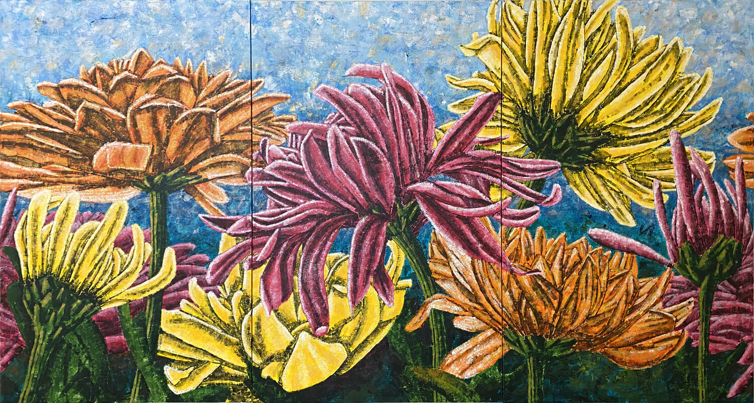 Emperor’s Fairy Tale Forest | Chrysanthemum floral Elise Eekhout Original painting for sale