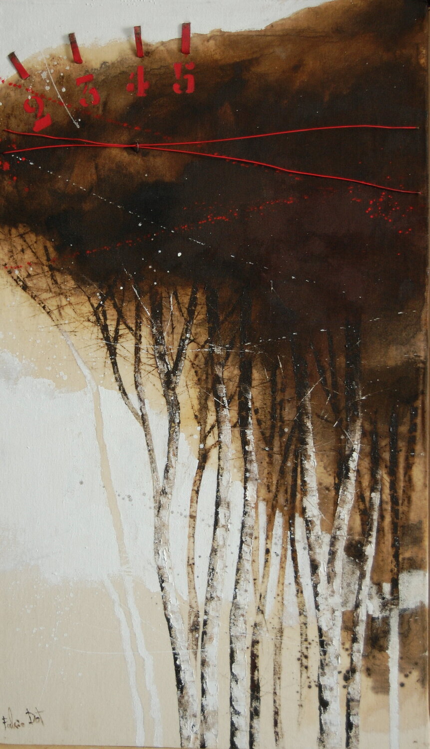 il filo (di ferro) rosso Fulvio Dot Original painting for sale