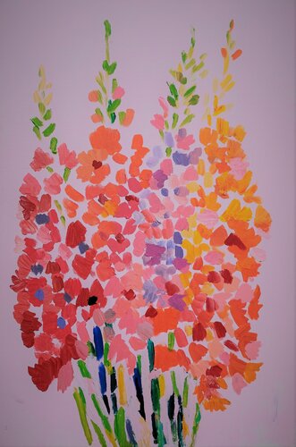 Gladioli on pink by Maria (Masha) Potapenkov, Painting for Sale on Select