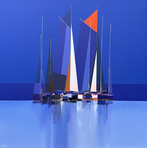 Blue ambiance by Lionel Chevalier, Painting for Sale on Select