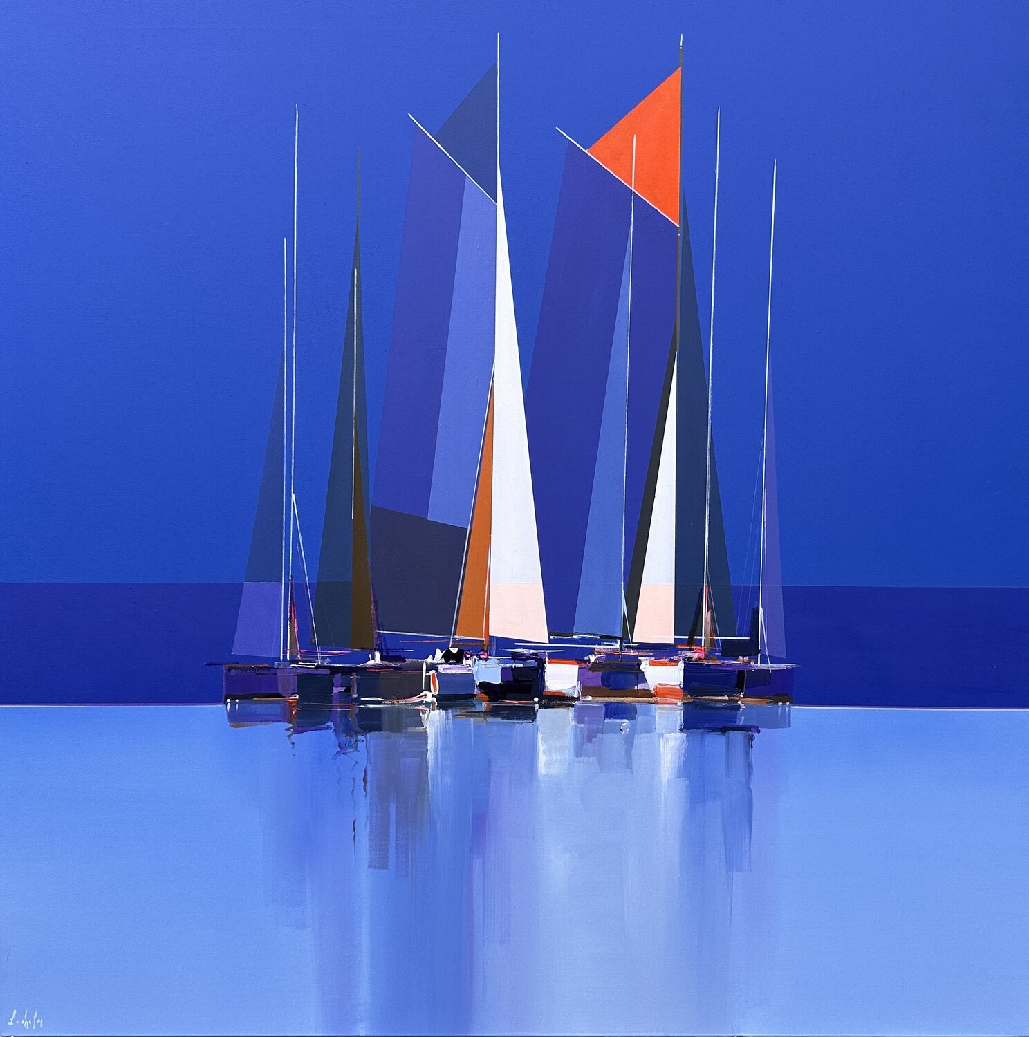 Blue ambiance Lionel Chevalier Original painting for sale