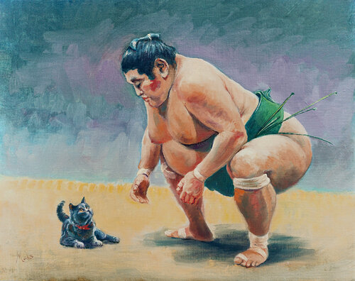 ⛩️ Le Chat du Sumo ⛩️ Sumo's Cat ⛩️ Die Katze des Sumo by Isabel Mahe, Painting for Sale on Select