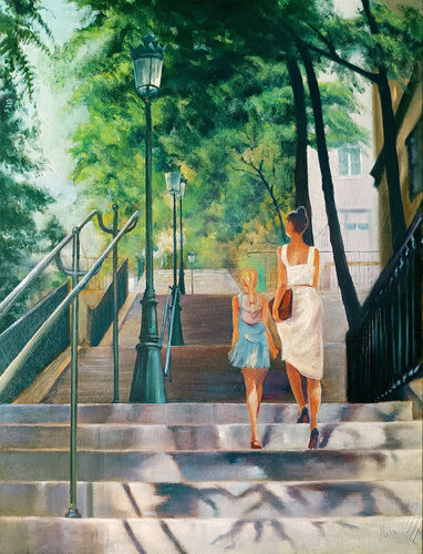 🌞 Les Escaliers de Montmartre 🌞 Montmartre Stairs 🌞 Die Treppen von Montmartre by Isabel Mahe, Painting for Sale on Select