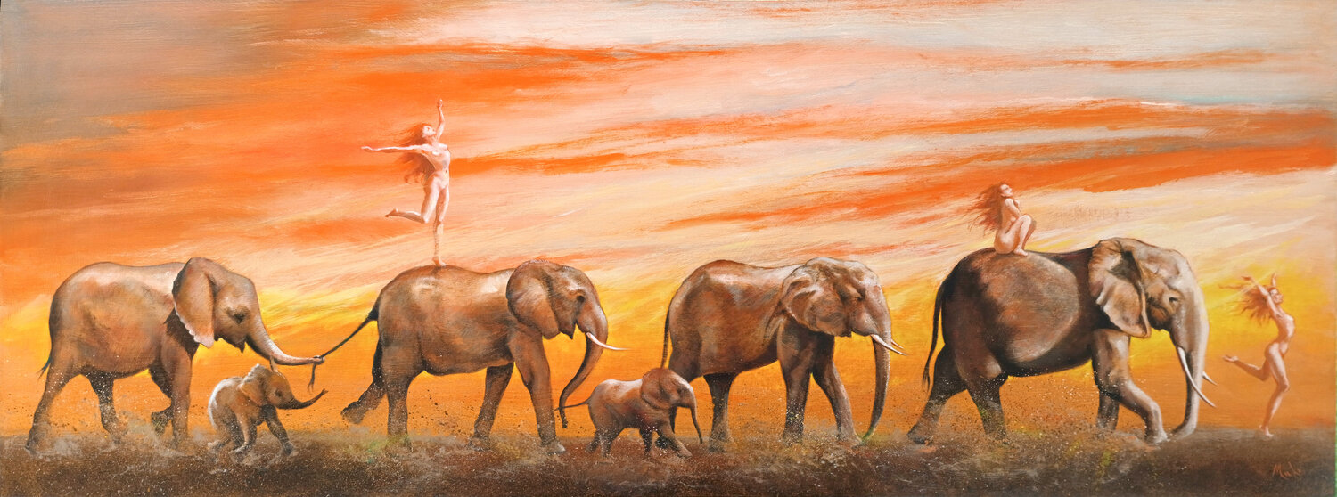 🐘 L'Âme des Eléphants 🐘 Elephants Soul 🐘 Elefantenseele Isabel Mahe Original painting for sale