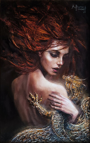 La Dame au Dragonnet by Alexandre Barbera-Ivanoff, Painting for Sale on Select