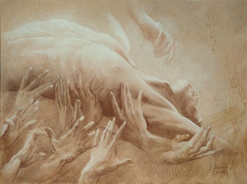 Etude pour "La Pesanteur et la Grâce" by Alexandre Barbera-Ivanoff, Drawing for Sale on Select