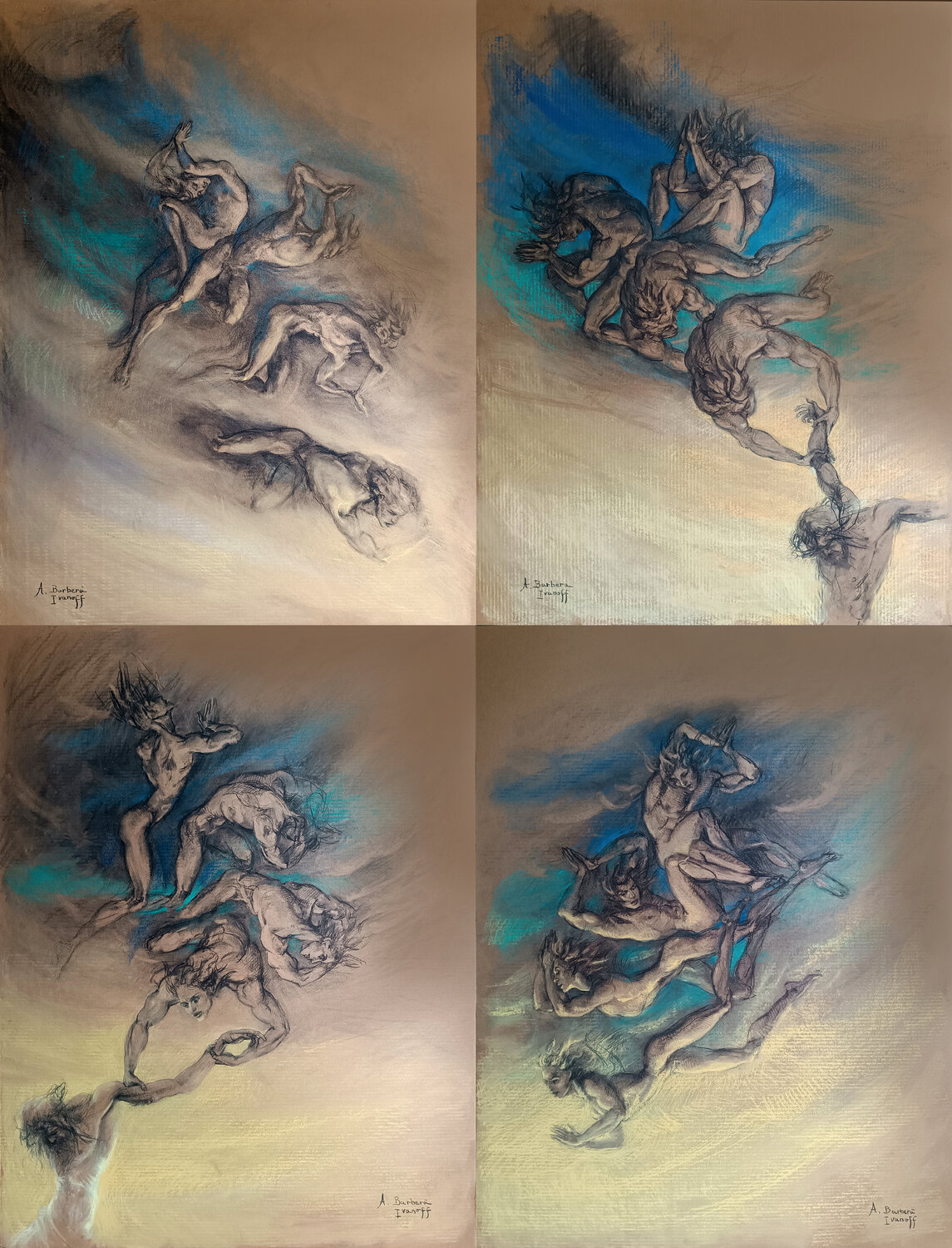 Les Anges du Sceptre (Tétraptyque) Alexandre Barbera-Ivanoff Drawing for sale