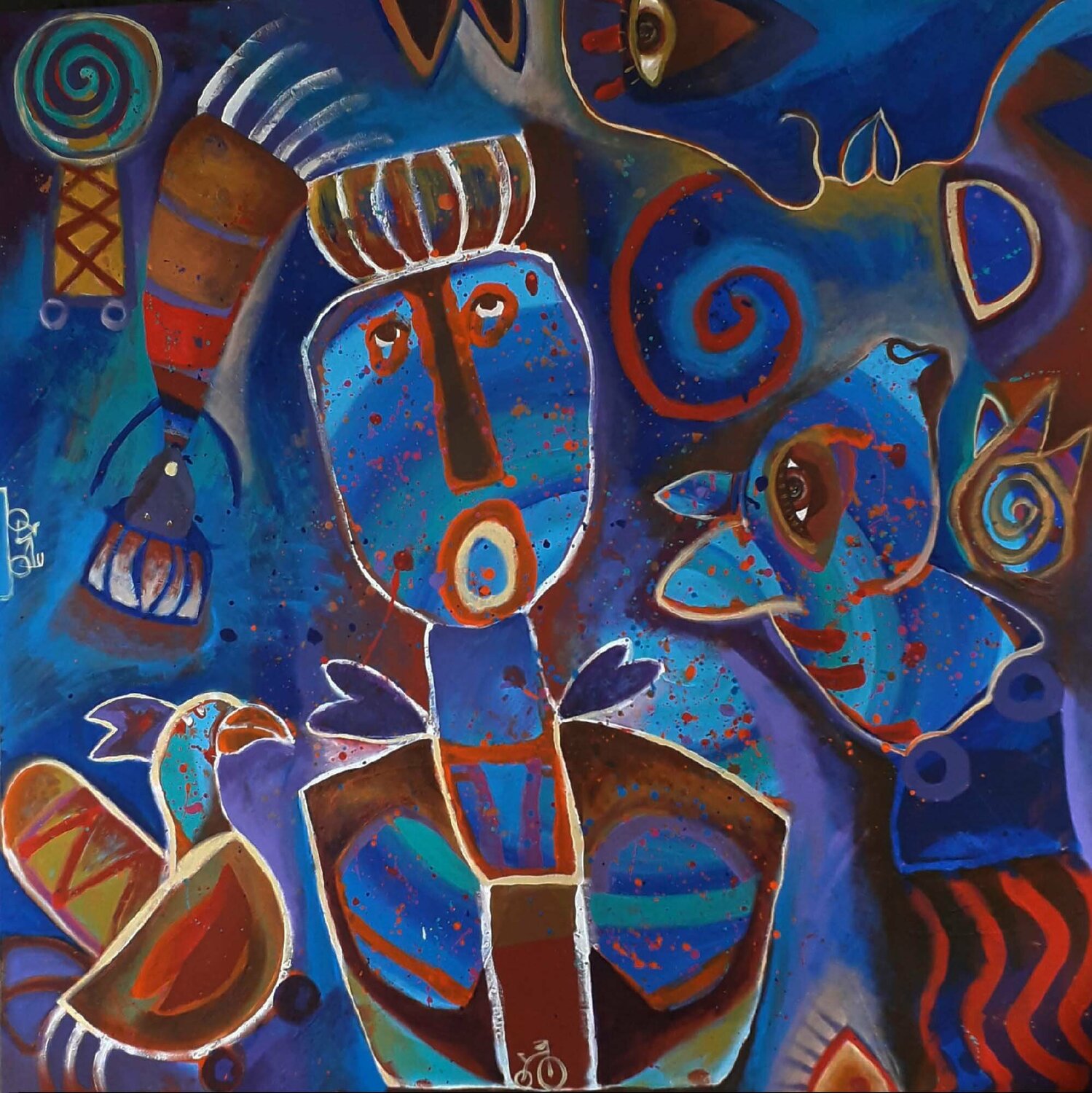 La danza en azules de la gallina parda y Anibal el caballo Jaime Lupercio Original painting for sale
