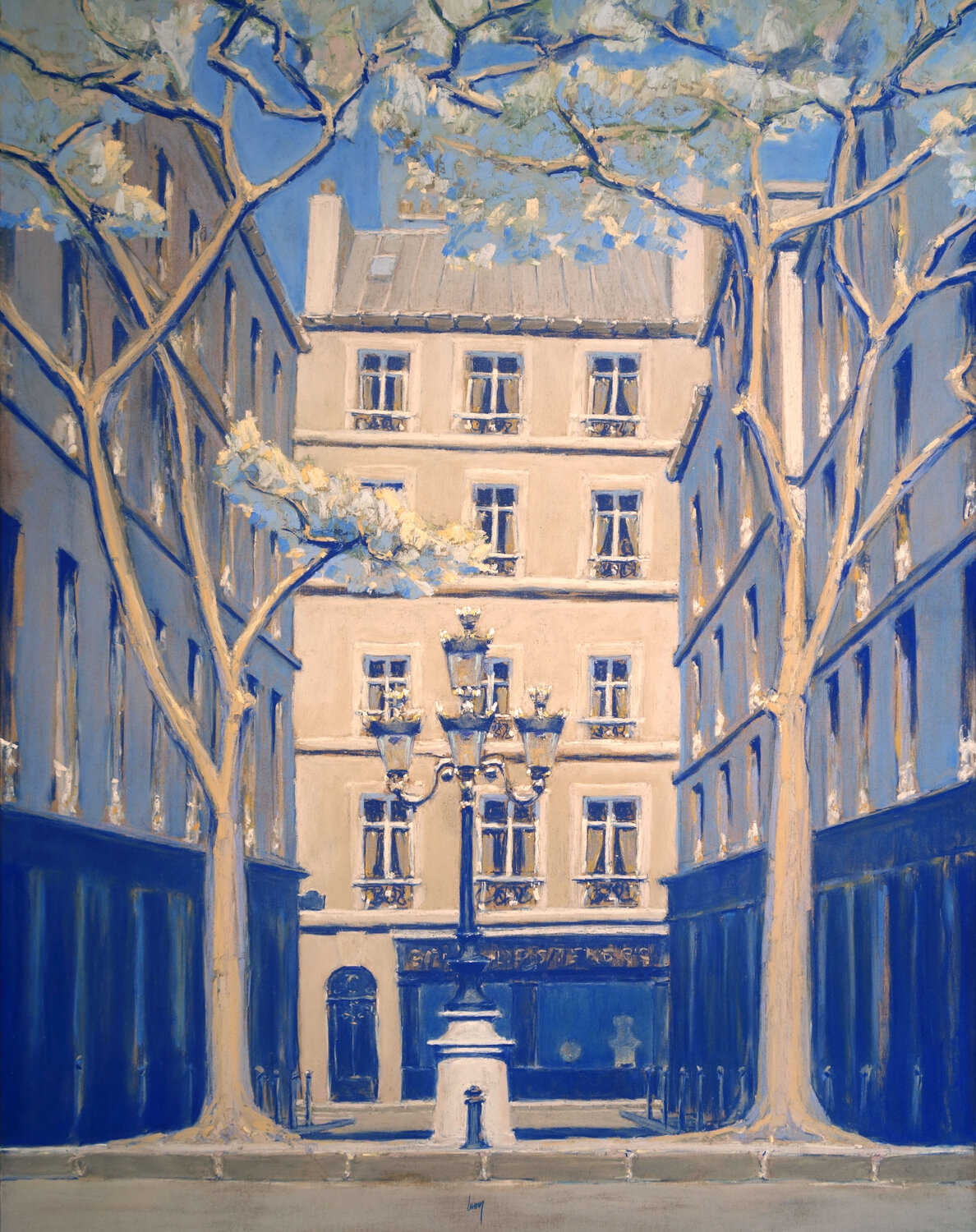 Place Furstemberg bleue, Paris François Cusson Original painting for sale