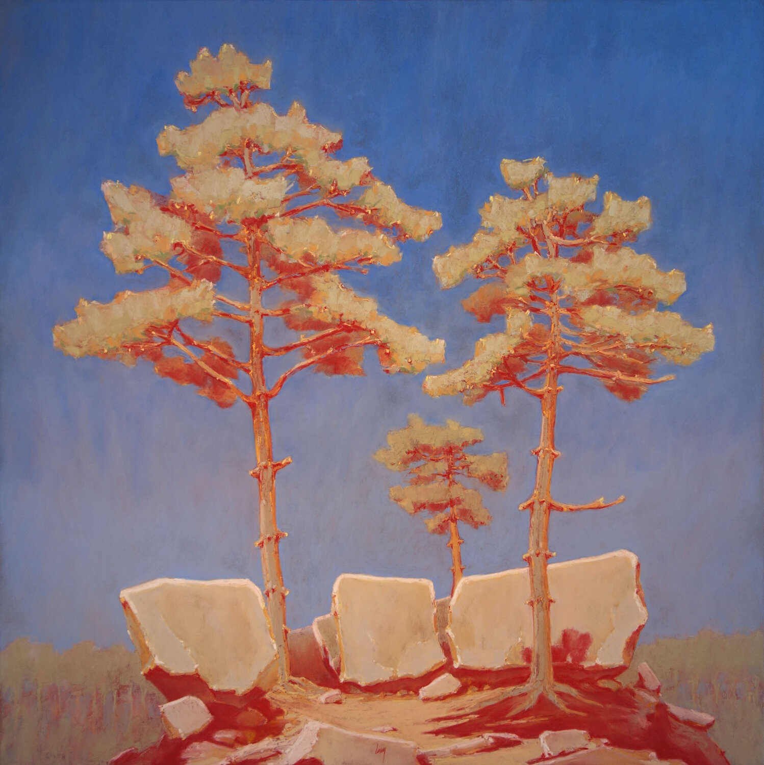 Rochers et pins à Fontainebleau François Cusson Original painting for sale