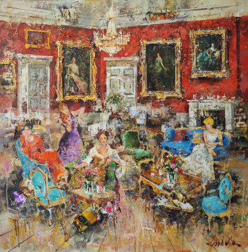 Interior rojo con figuras by Josep Costa Vila, Painting for Sale on Select