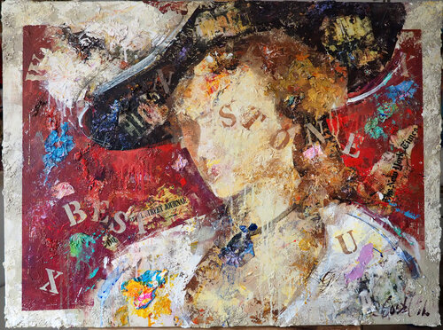 Dame sur fond rouge by Josep Costa Vila, Painting for Sale on Select