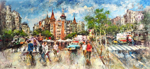 Casa de les Punxes,Barcelona by Josep Costa Vila, Painting for Sale on Select