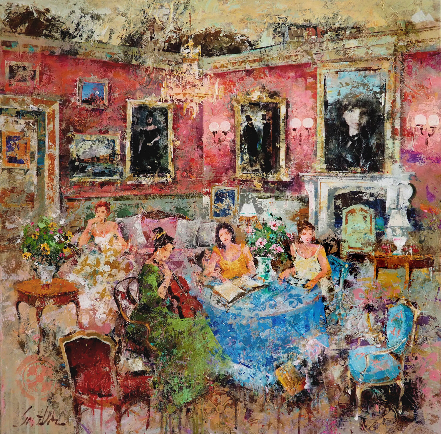 Interiéur rose Josep Costa Vila Original painting for sale