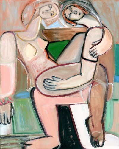 Acrobats, Abstract Cubist Figure Oil Painting by Alexandra Swistak by Alexandra Swistak, Painting for Sale on Select