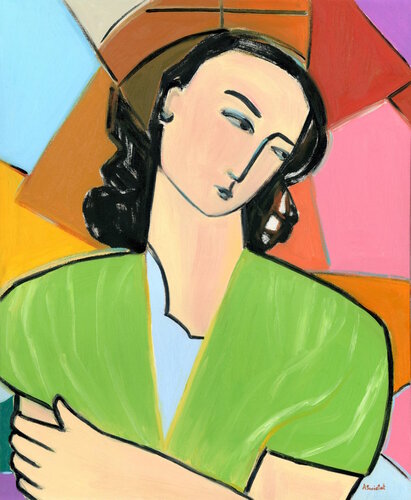 Choir Girl, Cubist Abstract Portrait Oil Painting by Alexandra Swistak by Alexandra Swistak, Painting for Sale on Select