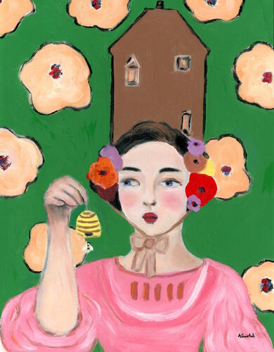 Adele, Beekeepers Daughter Modern Swedish Vintage Style Portrait Oil Painting by Alexandra Swistak, Painting for Sale on Select