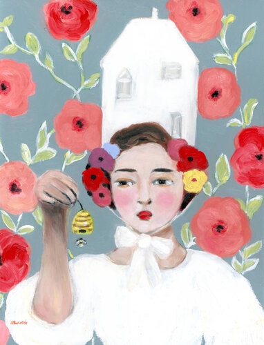 Miranda, Beekeepers Daughter Modern Swedish Vintage Style Portrait Oil Painting by Alexandra Swistak, Painting for Sale on Select
