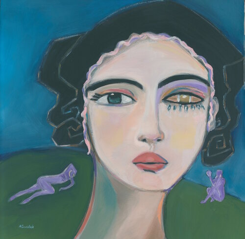 Jane Austen, Modern Abstract Portrait Oil Painting by Alexandra Swistak, Painting for Sale on Select