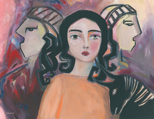 Time Traveler, Ancient World Fresco, Cubist Abstract Multi Figurative Oil Painting by Alexandra Swistak, Painting for Sale on Select