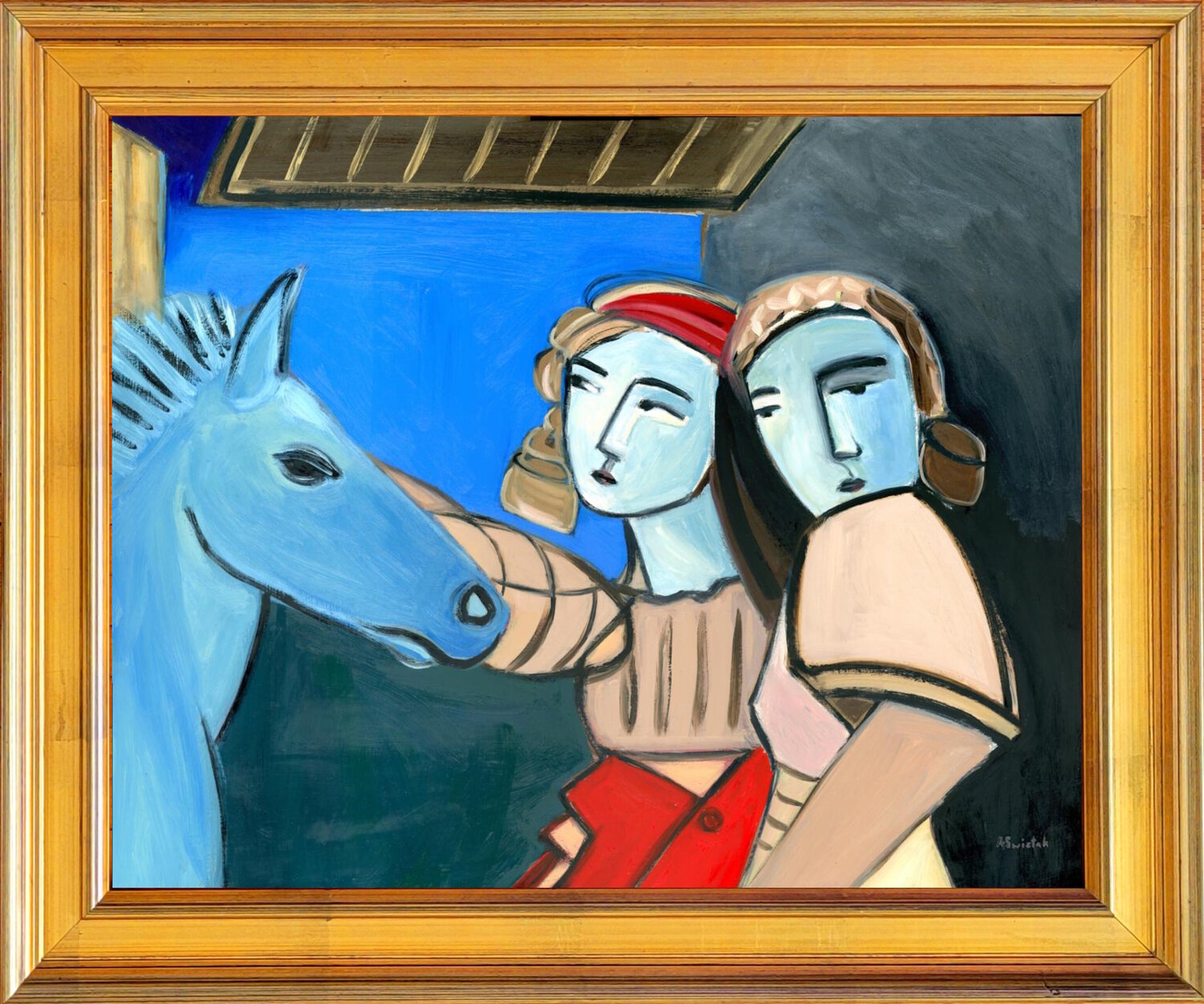 Blue Horse, Icelandic Homecoming, Abstract Figure Oil Painting by Alexandra Swistak Alexandra Swistak Original painting for sale