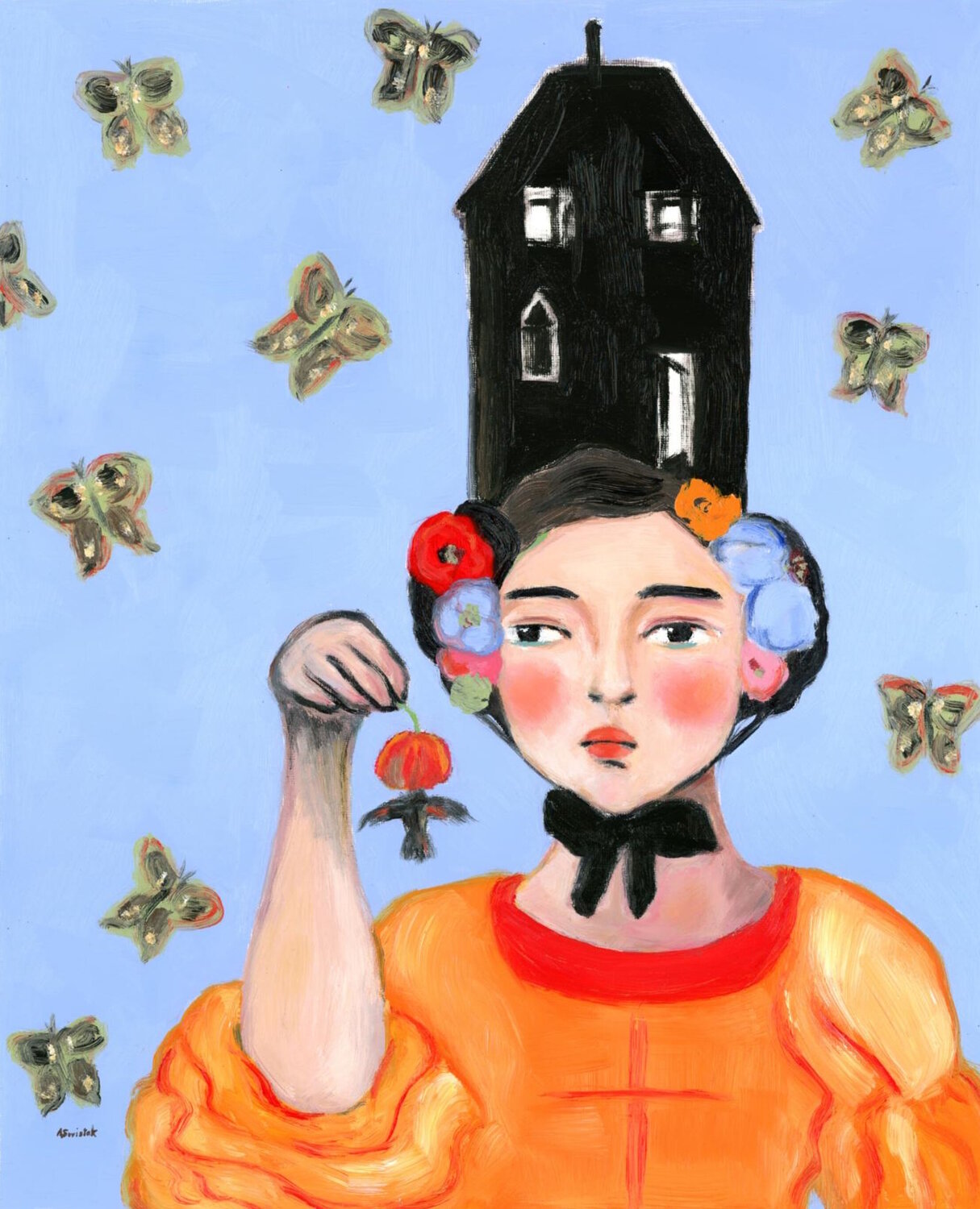 Siobhán, Beekeepers Daughter Modern Swedish Vintage Style Portrait Oil Painting Alexandra Swistak Original painting for sale