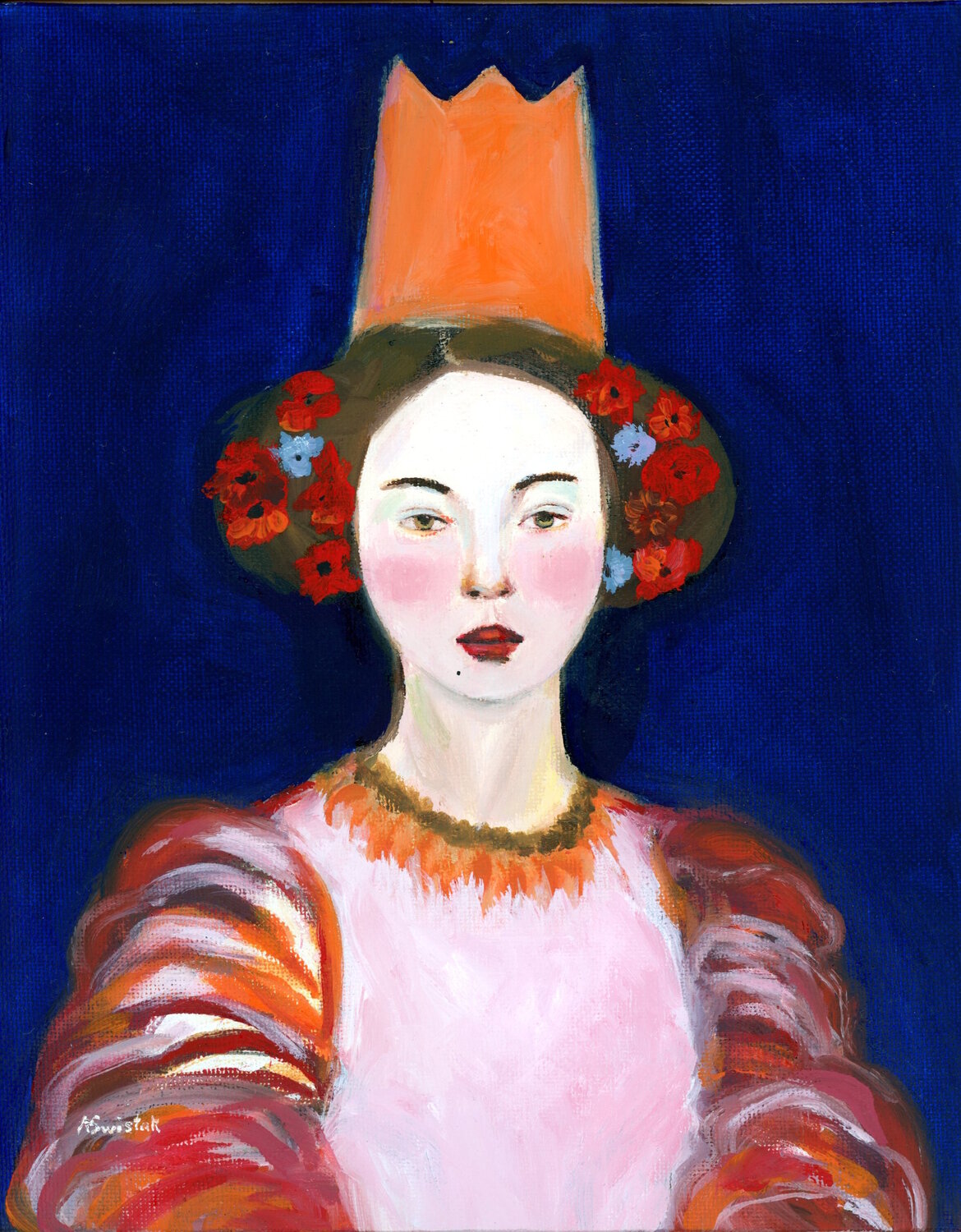 Lady With Orange Crown, Contemporary Portrait Oil Painting Alexandra Swistak Original painting for sale