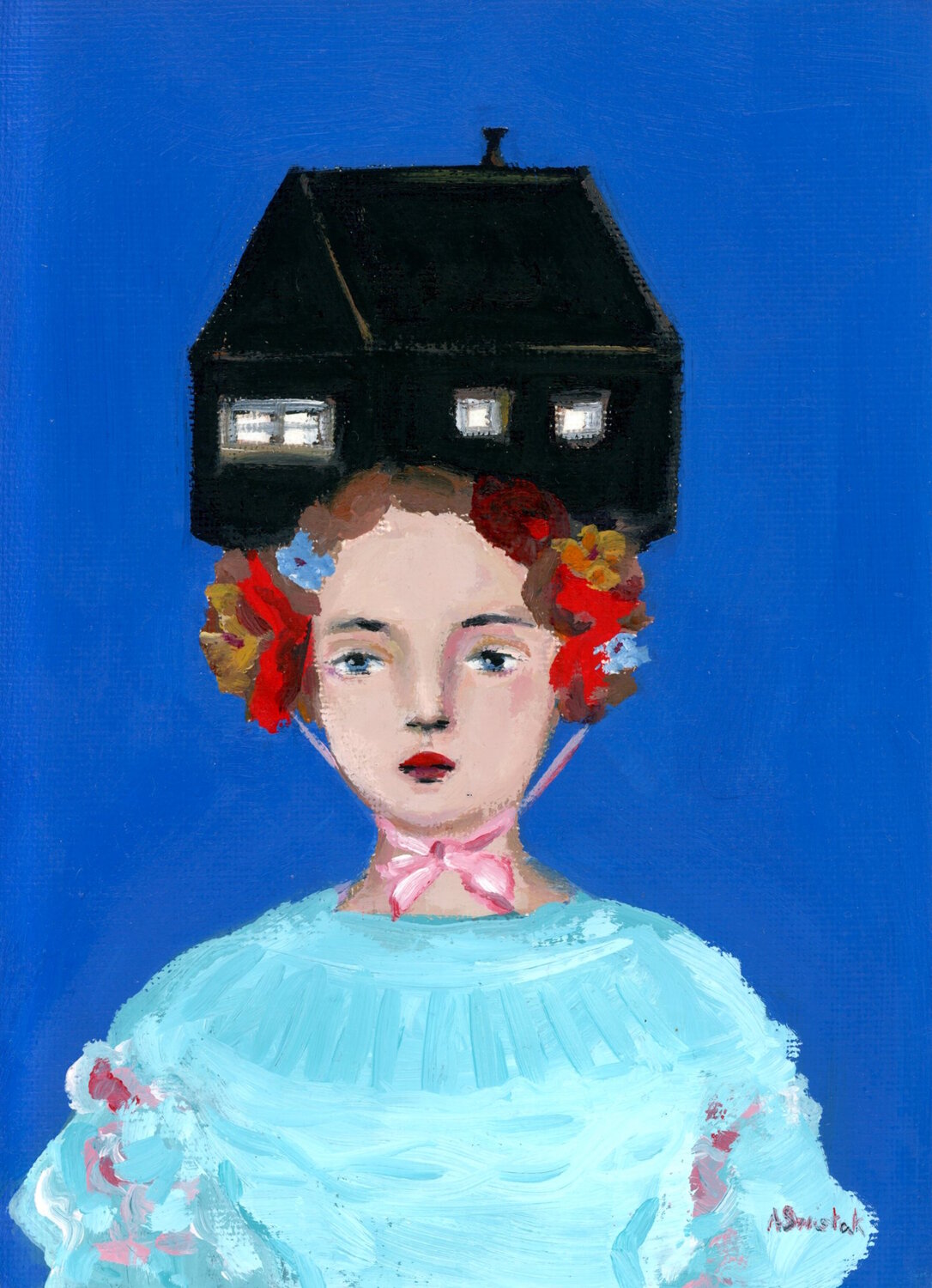 Ruth With House Hat, Portrait Oil Painting Alexandra Swistak Original painting for sale