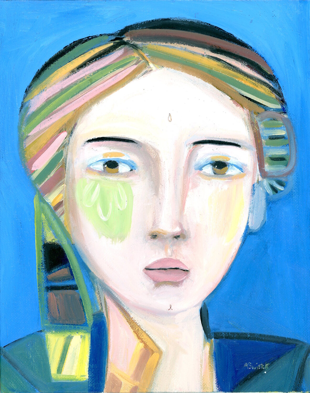 Cecilia Gallerini Cubist Abstract Oil Portrait Alexandra Swistak Original painting for sale