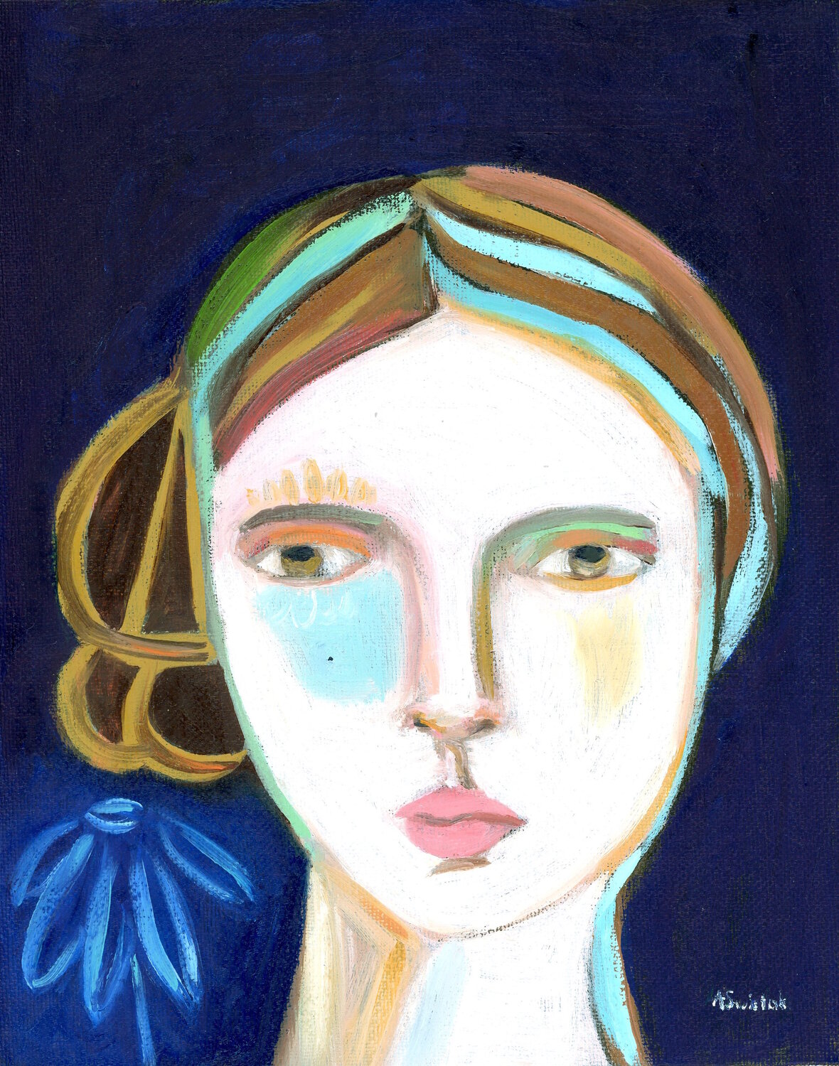 Signorina Pomellina Cubist Abstract Oil Portrait Alexandra Swistak Original painting for sale
