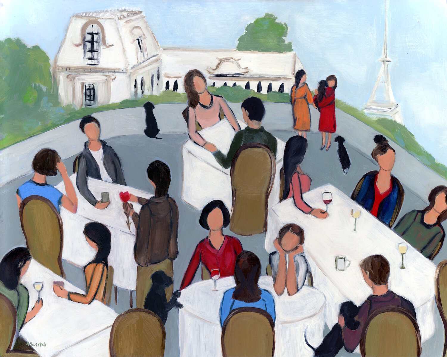 Paris Rooftop Vintage Style Panoramic Landscape Oil Painting Alexandra Swistak Original painting for sale