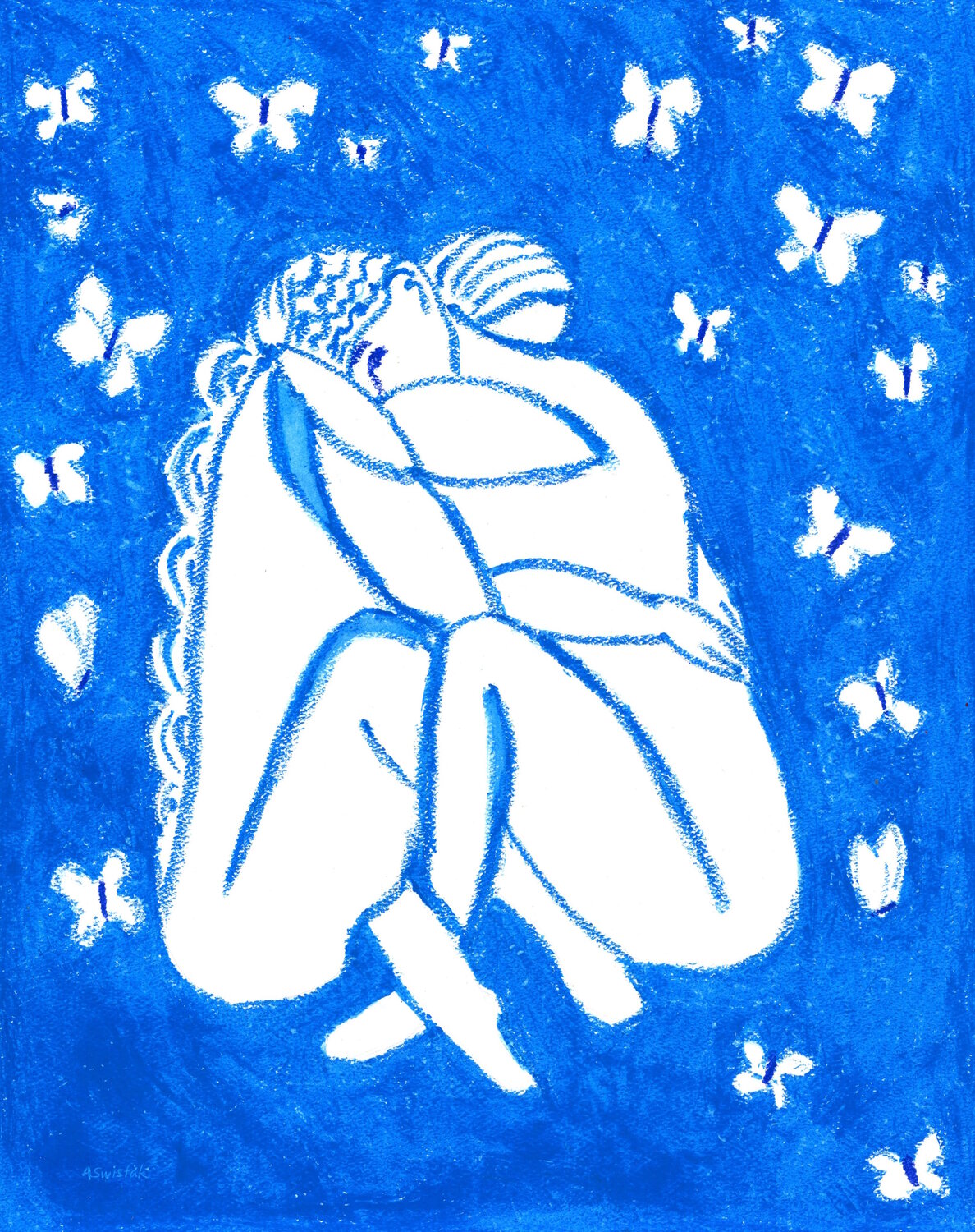 Embrace, Abstract Figures Cubist Oil Pastel Painting Alexandra Swistak Original painting for sale