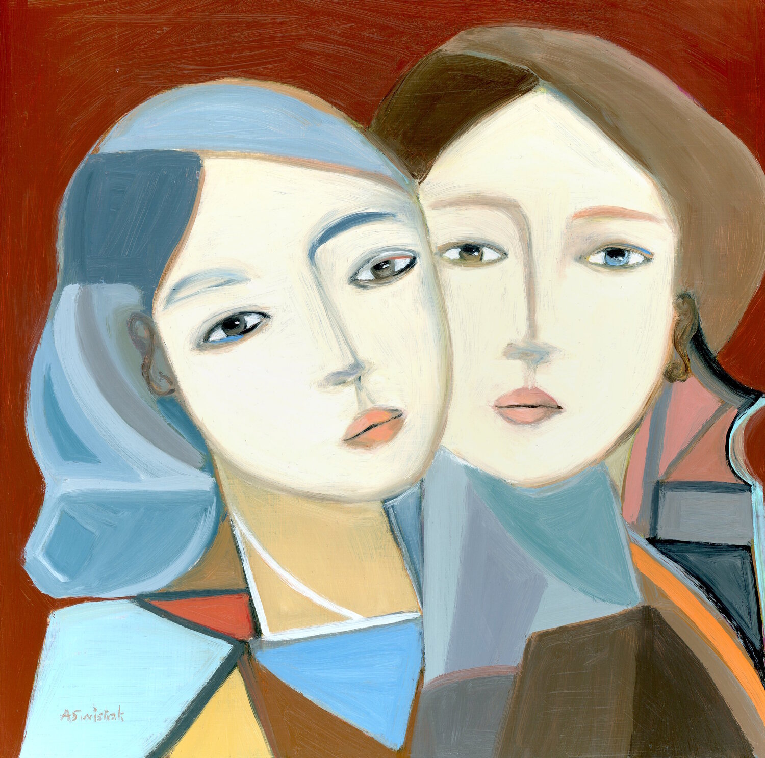 Portrait in Vienna, Abstract Cubist Oil Painting Alexandra Swistak Original painting for sale