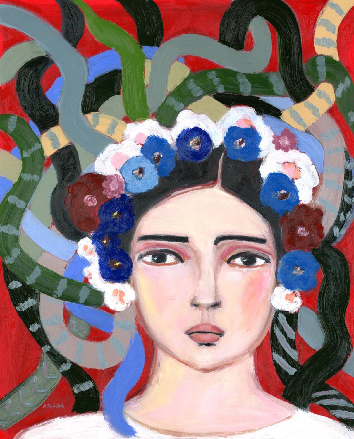 Medusa, Frida, the Gorgon, Oil Portrait Painting Alexandra Swistak Original painting for sale