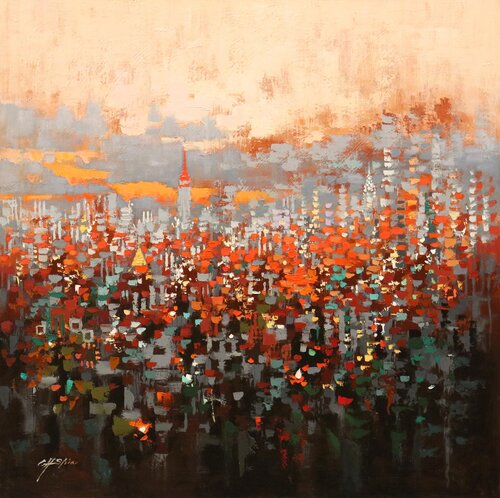 Urban Forest 18 Autumn Sundown von Chin H Shin, Malerei kaufen auf Select