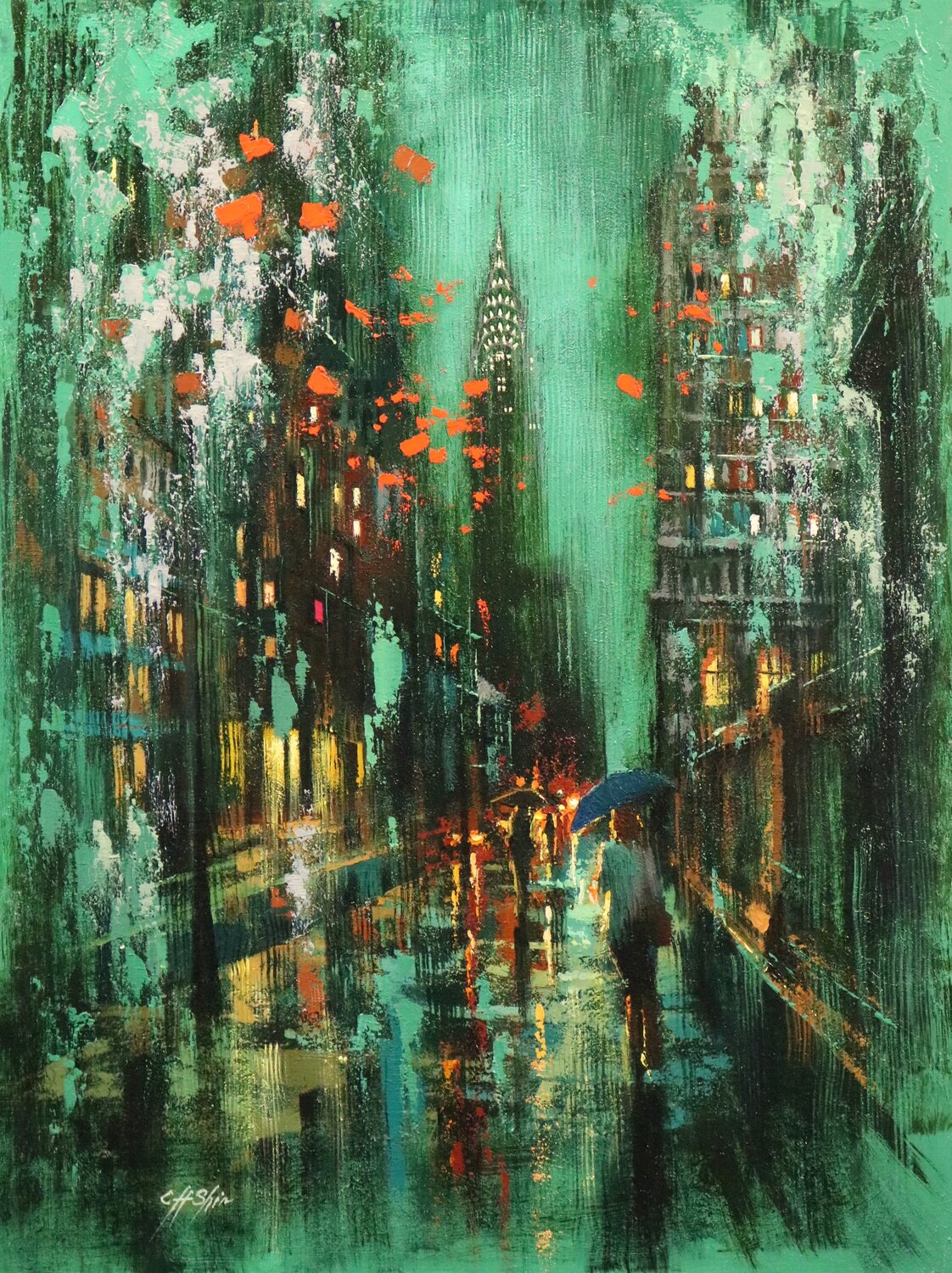 Toward Lexington Avenue on Rainy Day Chin H Shin Original painting for sale