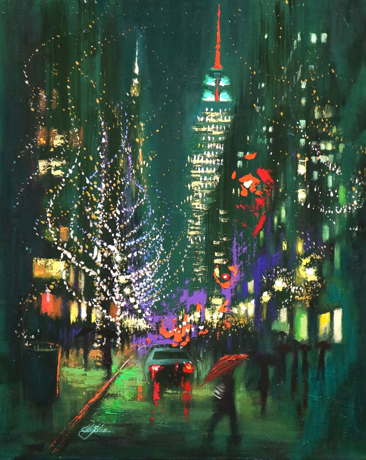 Holiday Spirit in Fifth Avenue Chin H Shin Original painting for sale