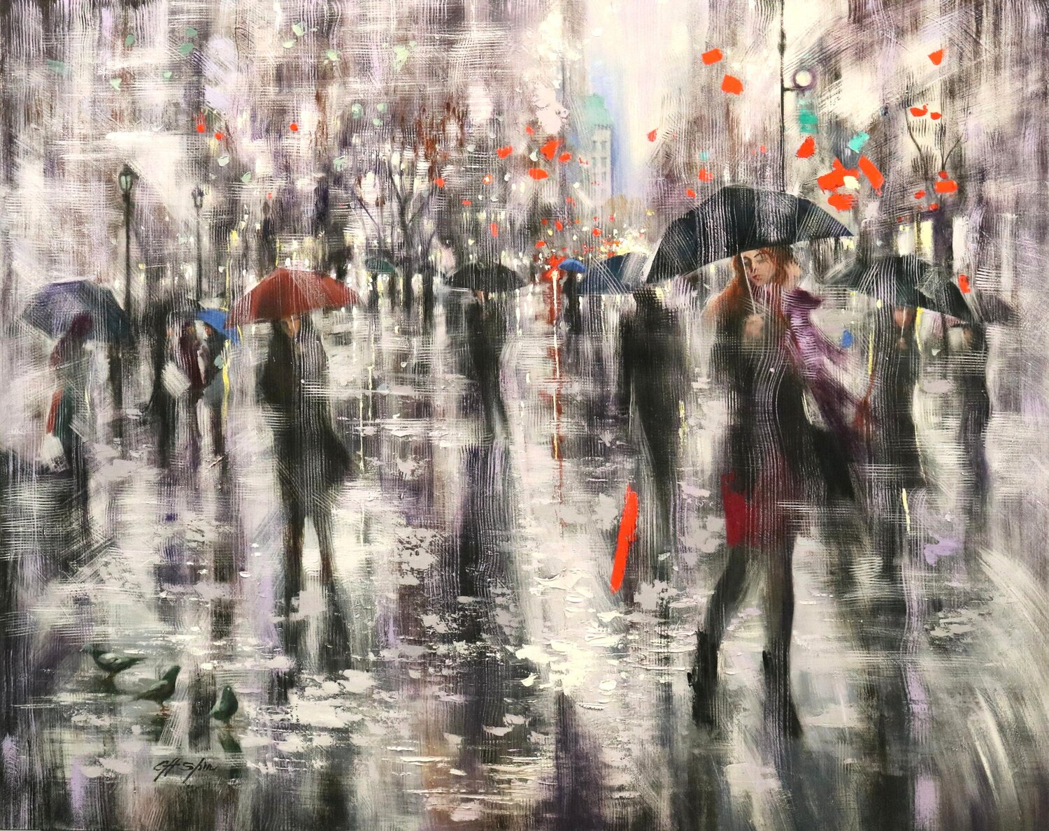 WINTER WALKERS 4 Chin H Shin Original painting for sale