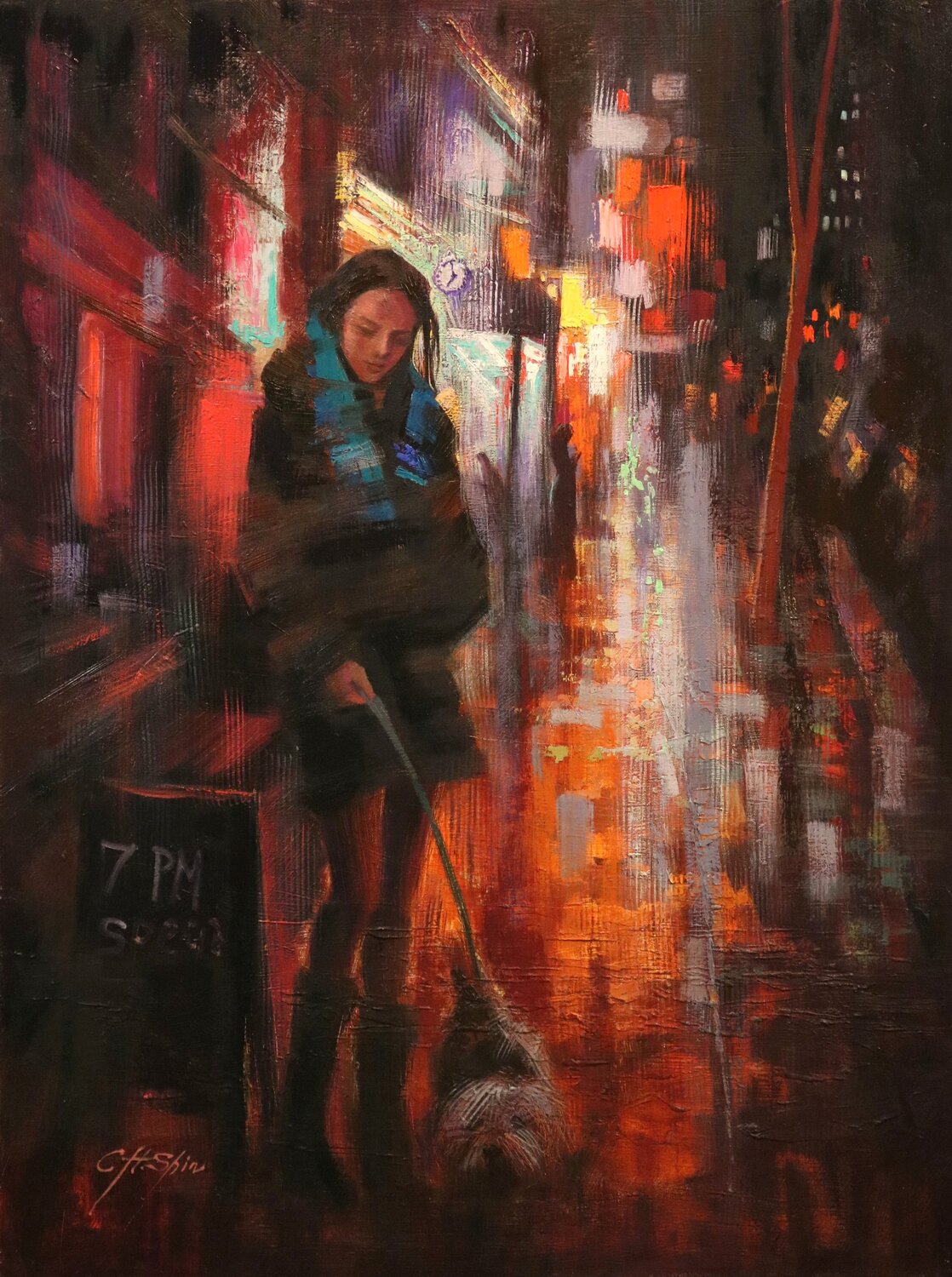 Evening Walk in Soho Chin H Shin Original painting for sale