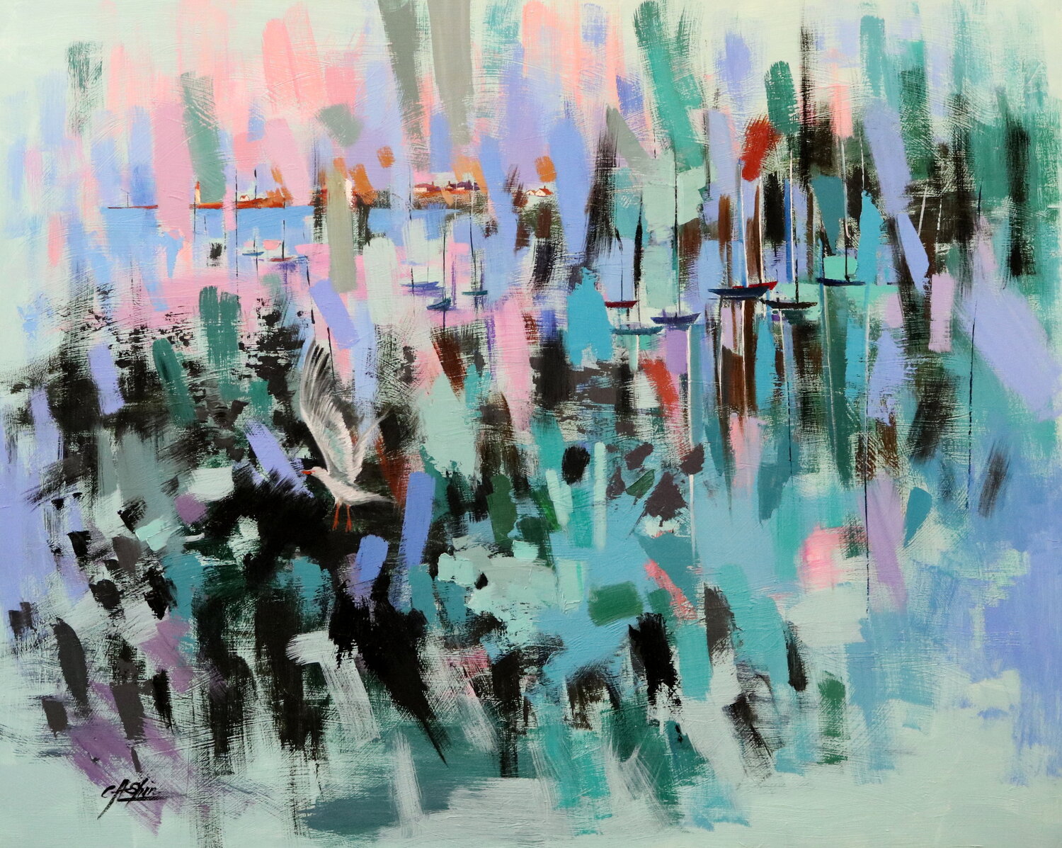 MEMORY OF ROCKPORT HARBOR Chin H Shin Original painting for sale