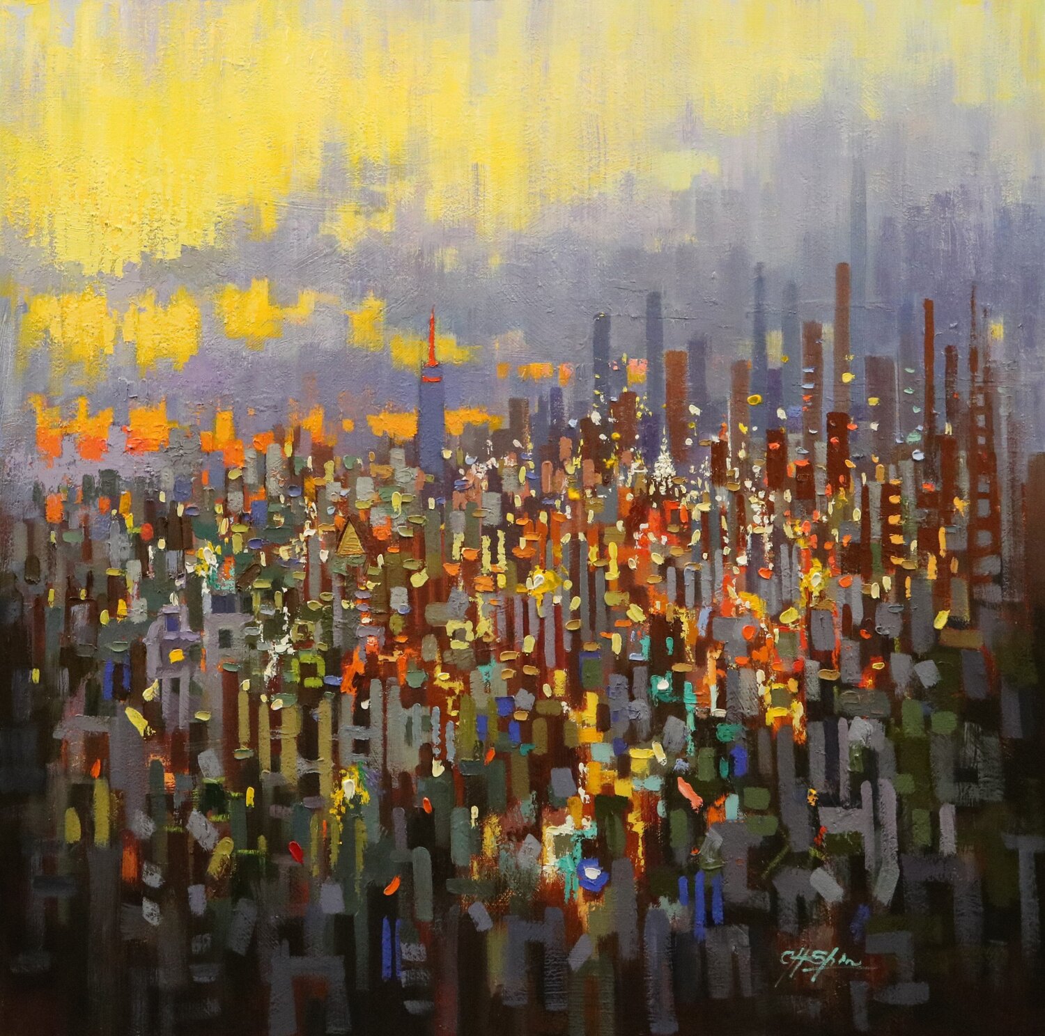 New York Toward Sunset Chin H Shin Original painting for sale
