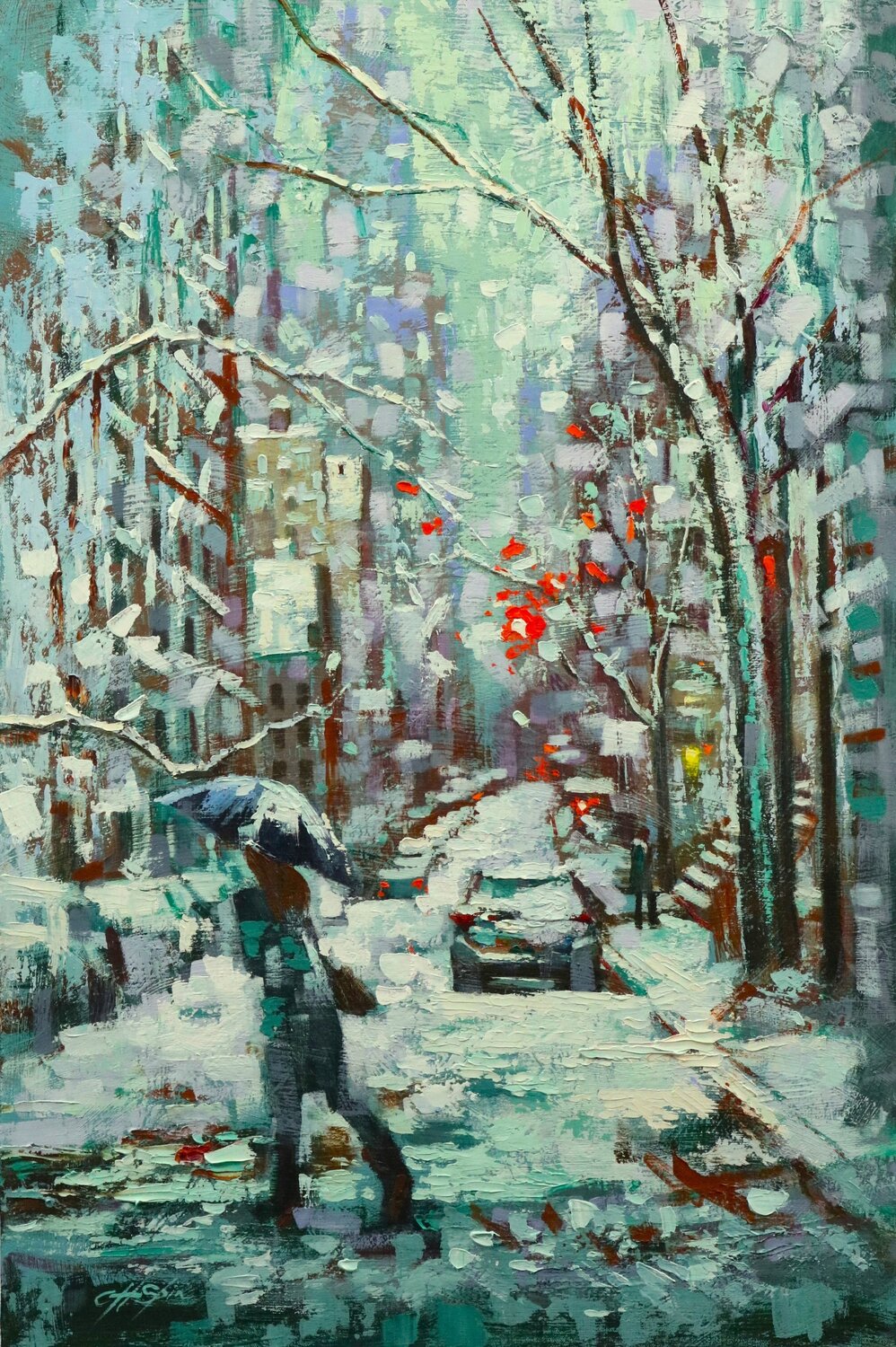 Green Winter in Upper New York Chin H Shin Original painting for sale