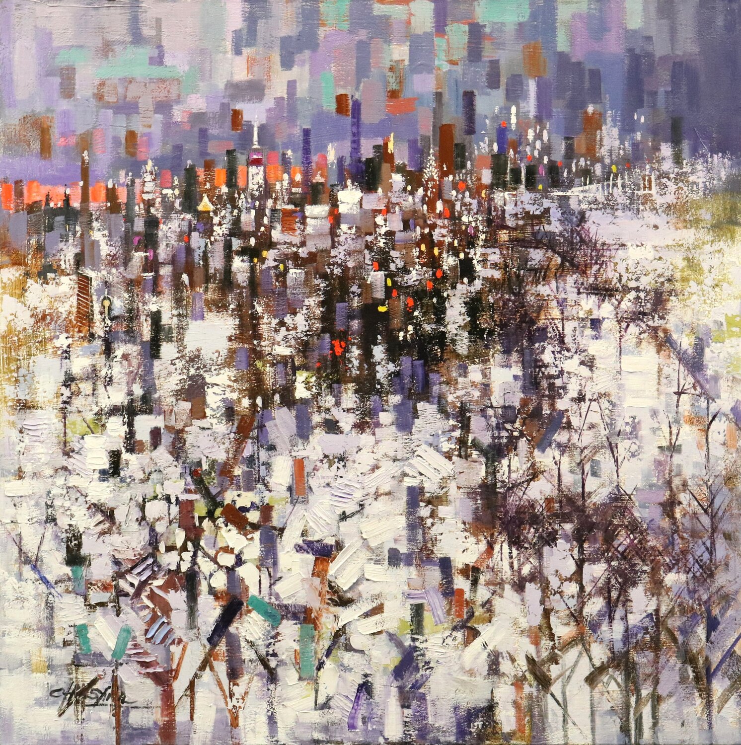 Winter Landscape in Manhattan Chin H Shin Original painting for sale