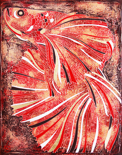 THE RED FIGHTING FISH by Vasili Zianko, Painting for Sale on Select
