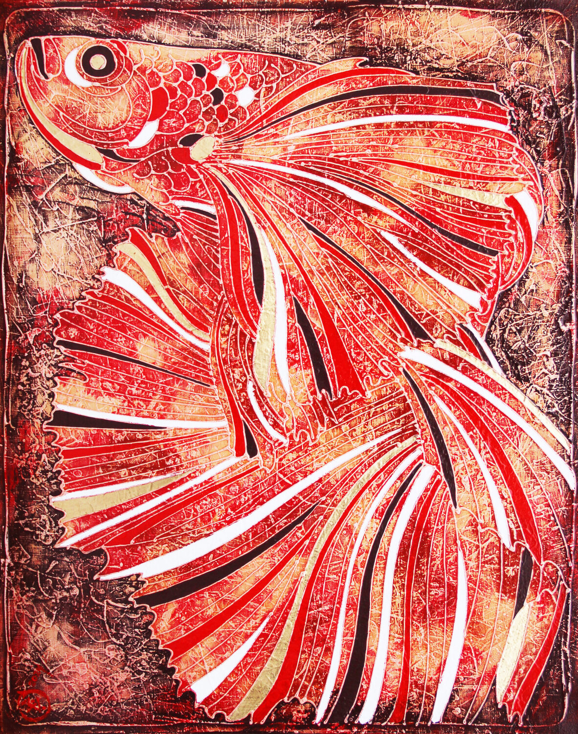 THE RED FIGHTING FISH Vasili Zianko Original painting for sale
