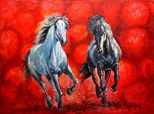 Two in Red by Rakhmet Redzhepov, Painting for Sale on Select