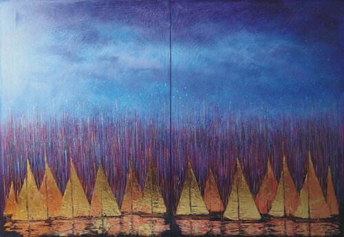 Golden Sails  (diptych,each side :110x80cm.) by Rakhmet Redzhepov, Painting for Sale on Select